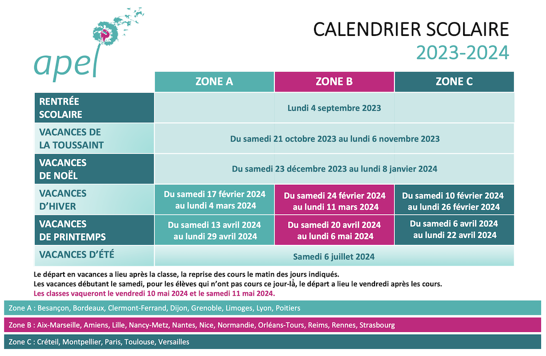 Vacances scolaires 2023 - 2024